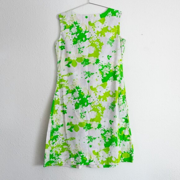 Vintage green floral dress, sleeveless - Picture 7 of 7